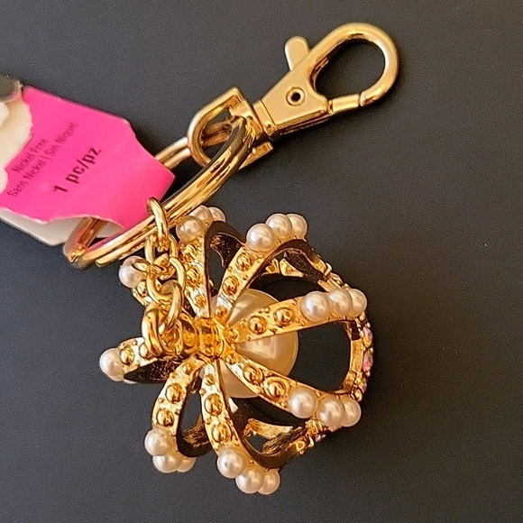 NEW Golden Crown Purse Charm, Crystals and Pearls, 2" x 1.5" - Picture 4 of 5